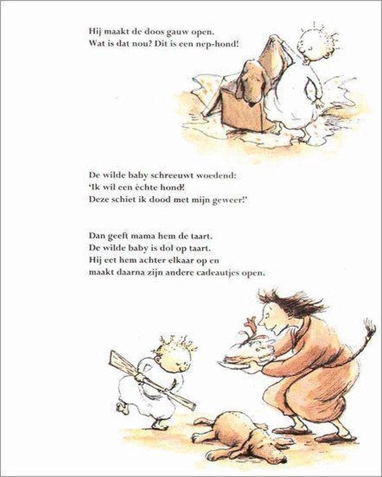 De wilde baby krijgt een hond